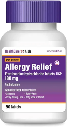 Vista 3 de HealthCareAisle Alivio de la alergia: tabletas de clorhidrato de fexofenadina USP, 180 mg, 90 tabletas, medicamentos para la alergia, alivio sin