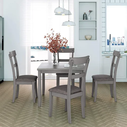 Vista 12 de Juego de mesa de comedor de 5 piezas para 4 personas, mesa rectangular y 4 sillas para cocina, comedor, familia y apartamento, patas de madera