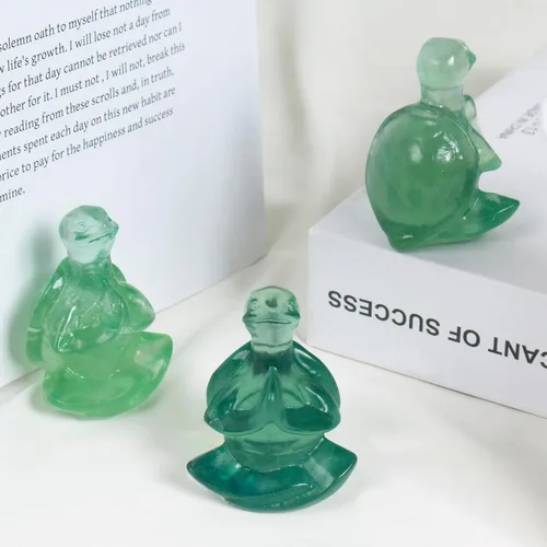 Vista 4 de Escultura de meditación de tortuga marina de fluorita, escultura de yoga tallada a mano, decoración espiritual, regalo de equilibrio de chakras