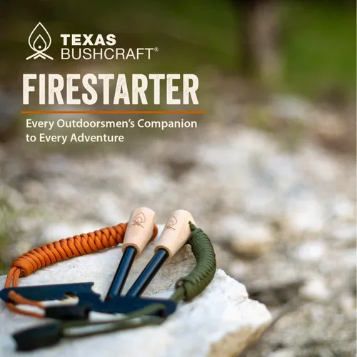 Vista 4 de Kit de supervivencia con iniciador de fuego Texas Bushcraft - Barra de hierro y pedernal de acero, herramienta con golpeador Bolsa de yesca