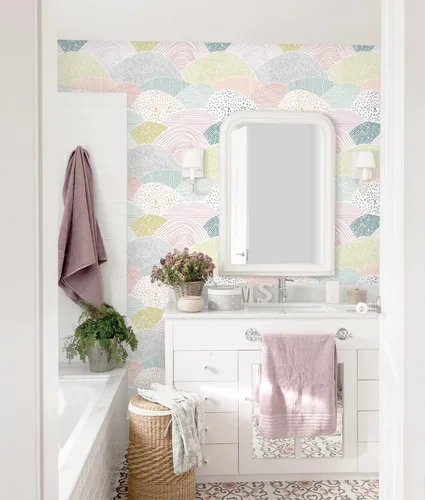 Vista 5 de Papel tapiz autoadhesivo para despegar y pegar, papel de contacto de puntos/líneas, lindo papel tapiz colorido de 15.5 x 78.7 pulgadas, extraíble