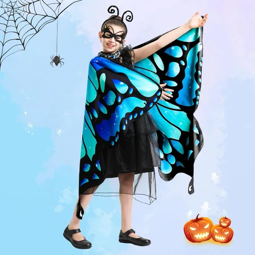 Vista 3 de Tibeha Halloween Butterfly Costume for Adult - Double-Sided Printing Wings Women Kids Girls Cape