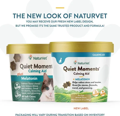 Vista 2 de NaturVet – Quiet Moments Ayuda Calmante para Gatos Plus Melatonina – 60 Masticables Suaves – Ayuda a Reducir el Estrés y Promover la Relajación