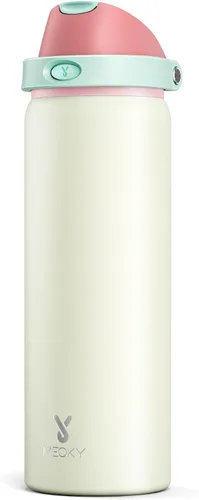 Vista 51 de Botella de agua de 24 onzas para el día de San Valentín: Botella de agua de acero inoxidable Meoky con popote y tapa de boquilla, a prueba de fugas