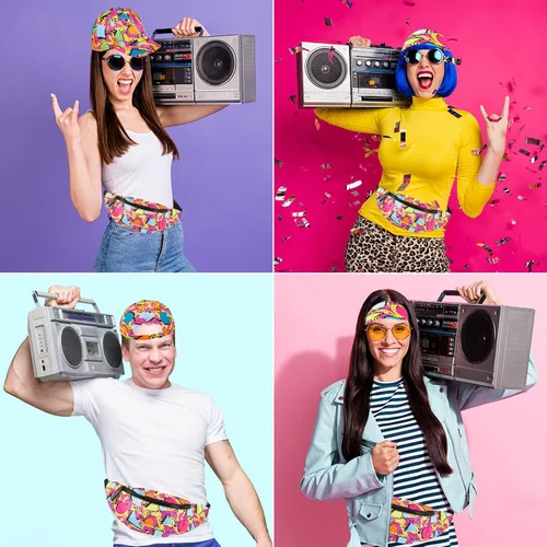 Vista 7 de Riñonera de neón de los años 80 y 90, paquete de cinturón retro, bolsa de cintura casual para hombres y mujeres y gorras de béisbol, sombreros