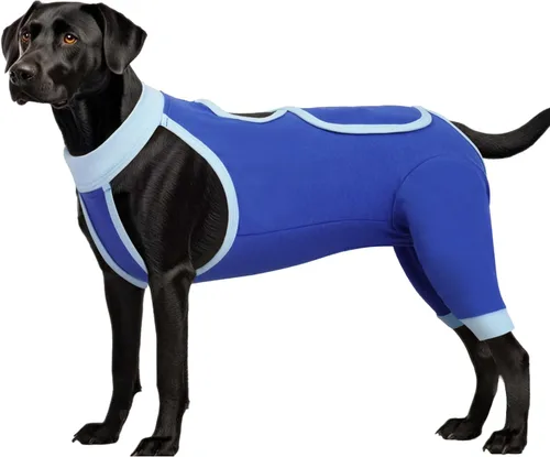 Vista 9 de ROZKITCH Manga de pierna para cirugía para perros, piernas traseras, macho y hembra para evitar lamer heridas, codo, rodillera, traje de Azul