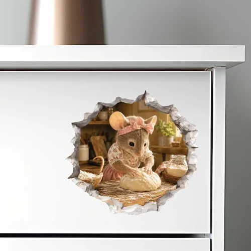 Vista 3 de Home Baker Mouse - Calcomanía de pared con agujero de pared, extraíble con efecto 3D