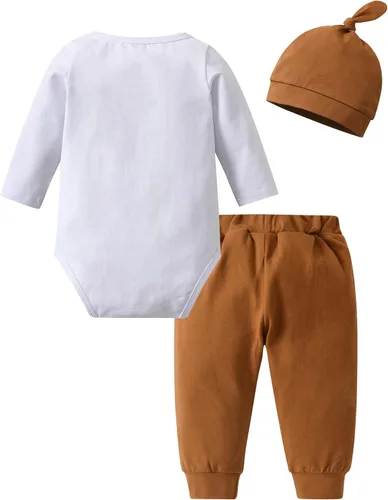 Vista 85 de Conjunto de 3 piezas de ropa de bebé recién nacido con estampado de manga larga + pantalones + sombrero