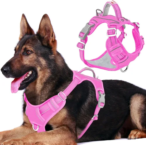 Vista 67 de BARKBAY Arnés Oxford sin tirones para perro con bolsillo para etiqueta de identificación, resistente, reflectante, fácil control para perros grandes