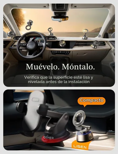 Vista 4 de LISEN Soporte de teléfono con succión para automóvil 【No deja residuos】Soporte magnético de vacío ajustable 360 para salpicadero del automóvil Gris