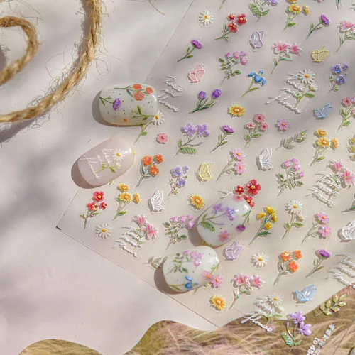 Vista 10 de 5 hojas de calcomanías de arte de uñas de mariposa, 3D coloridas mariposas, suministros de arte de uñas, mariposas, flores, calcomanías Con