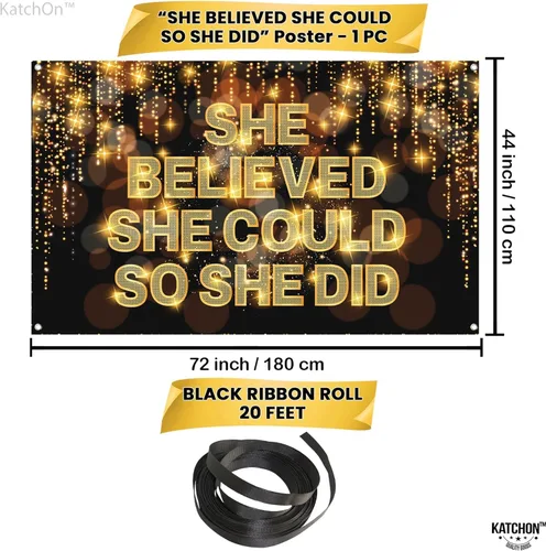 Vista 4 de KatchOn, Cartel XtraLarge She Believed She Could So She Did, 72 x 44 pulgadas, pancarta de felicitaciones, decoraciones de felicitación