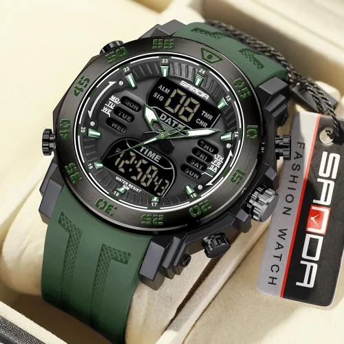 Vista 5 de KXAITO Men's Stainless Steel case Sports Watch Military Watch Outdoor LED Stopwatch Digital Electronic Large Dual Display Waterproof Tactical Army