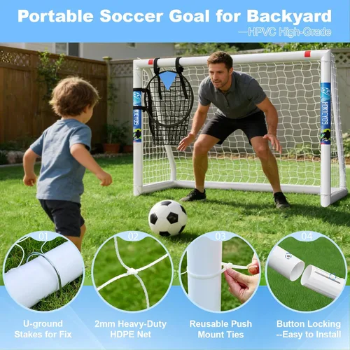 Vista 2 de Soccer Goal for Backyard 10×6.5, 8×6 and 6×4 FT Soccer Goals Weatherproof and Portable HPVC Soccer Goal with Soccer Target Net and Carry Bag for