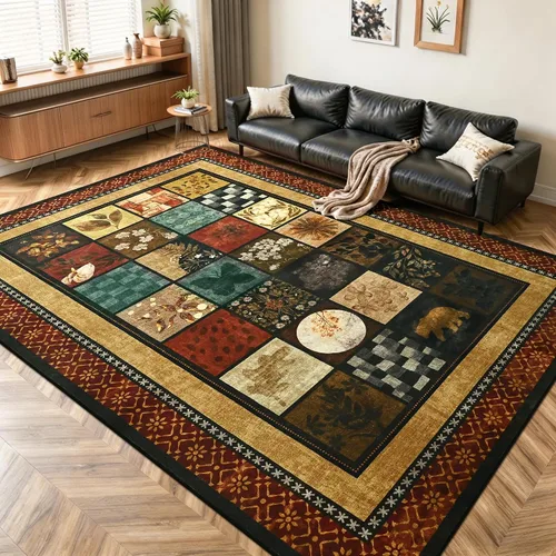 Vista 21 de Tepook Alfombras de área de 5 x 7 pies para sala de estar, alfombra geométrica grande moderna para dormitorio, alfombra de retazos lavable