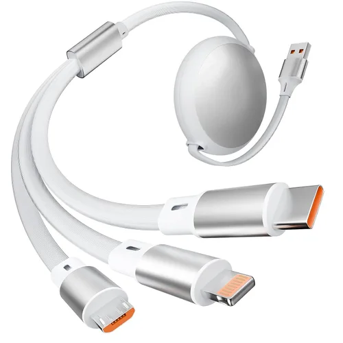 Vista 10 de Cable de carga múltiple 3 en 2, 1 paquete de cargadores retráctiles de 4 pies para todos los dispositivos, adaptador de cable de carga múltiple USBC