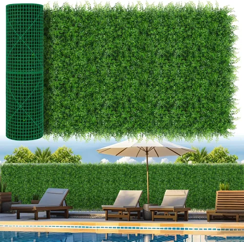 Vista 11 de Grooy Pared de césped artificial de 40 x 120 pulgadas (33.33 pies cuadrados), pared de fondo de vegetación con paneles de césped falso antirayos UV