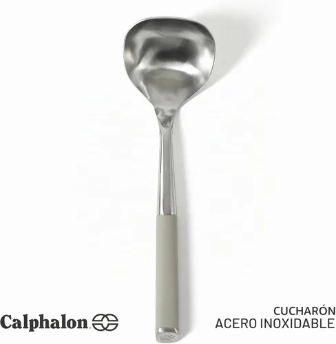 Vista 2 de Calphalon Edge - Cucharón de sopa de acero inoxidable, cucharón para servir con mango de silicona, resistente al calor, antiadherente, seguro