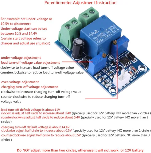 Vista 3 de GOTOTOP Placa de bajo voltaje, batería de 12 V, corte de bajo voltaje, interruptor automático, módulo de recuperación con un indicador LED