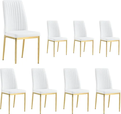 Vista 30 de Juego de 4 sillas de comedor modernas, de piel sintética, con patas de metal, para comedor, oficina, sala de espera (juego de 4, color blanco)