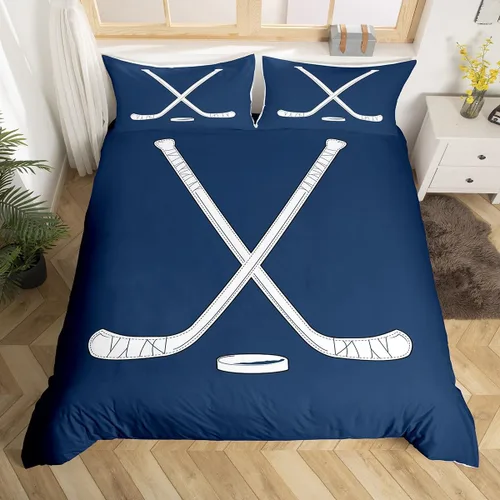 Vista 40 de Erosebridal Hockey Twin Duvet Cover for Boys,Blue and Black Sports Bedding Sets for Kids Teen,Ball Games Gamer Bed Set,Ice Hockey Field Quilt Cover