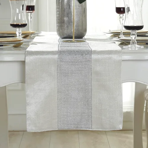 Vista 16 de Camino de mesa largo con lentejuelas y diamantes de imitación y borlas para comedor, Navidad, boda, fiesta, decoración de mesa