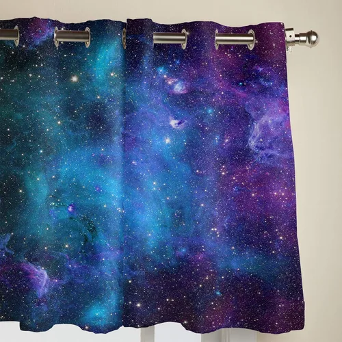 Vista 2 de T&H XHome Cortinas del espacio exterior, estrellas galaxias en el espacio, planetas astronómicos celestiales en el universo, Vía Láctea, 2 paneles