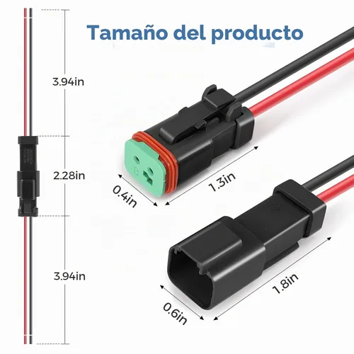 Vista 2 de Kit de 6 conectores Deutsch DT de 2 pines negro macho hembra arnés de cableado Deutsch Pigtail de 2 vías impermeable conector eléctrico automotriz