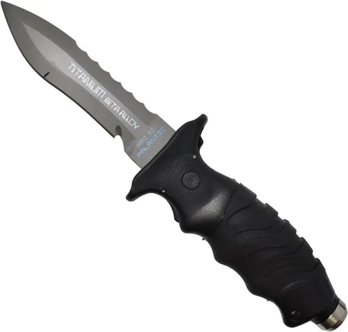 Vista 2 de Palantic BETA - Cuchillo de buceo de titanio con hoja de 5 pulgadas, resistente, libre de óxido, resistente a la corrosión con funda y correas