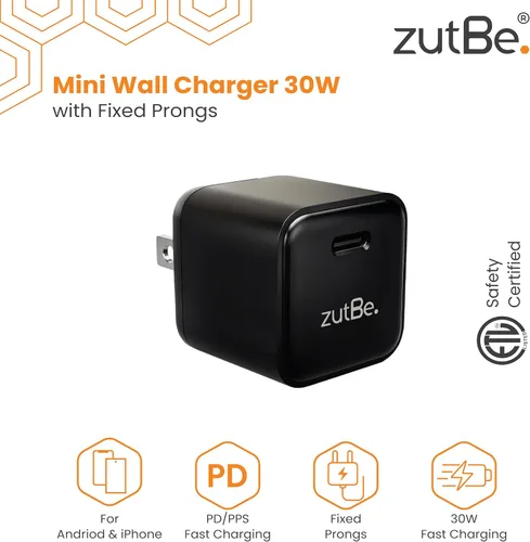 Vista 2 de zutBe Cargador de pared USB-C de 30 W, carga rápida PD PPS para iPhone 17, 16/15/14/13 Pro Max, Galaxy S23/S22, Pixel 8/7, iPad Pro/Mini