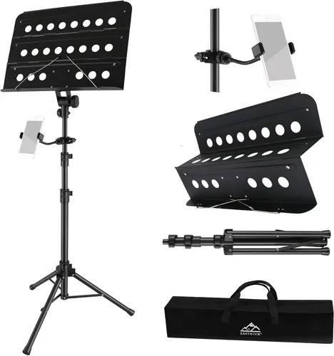 Vista 8 de EASTROCK Soporte de partituras de metal, soporte de música de alta estabilidad y altura ajustable para partituras con bolsa de transporte, soporte