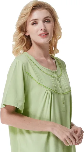 Vista 8 de Keyocean - Camisón de algodón para mujer, suave, cómodo, ligero, manga corta, vestido de casa, ropa de dormir, ropa de sala para verano.
