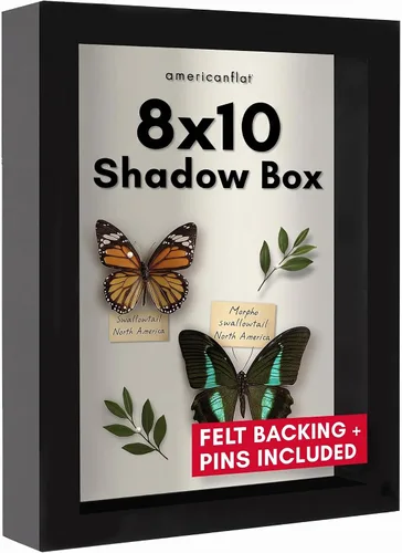 Vista 25 de Americanflat Marco de caja de sombra de 5 x 7 con vidrio inastillable, colección Silhouette - Caja de sombra pequeña para exhibición de mesa y pared