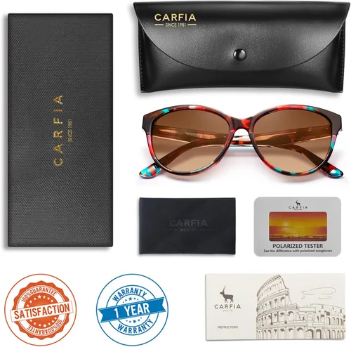 Vista 7 de CARFIA Cateye Polarized Sunglasses for Women UV Protection, Italy Handcrafted Acetate Frame with Embossed Pattern Wire Core