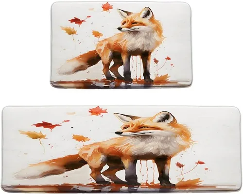 Vista 3 de Alfombras de cocina de zorro animales del bosque de otoño arce dibujado a mano garabatos estilo pintura al óleo alfombras de baño alfombras de baño
