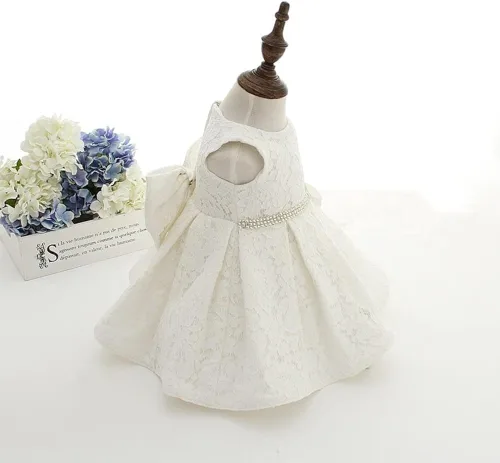 Vista 4 de Meiqiduo Conjunto de 3 piezas para niñas y bebés, bautizo, vestido formal de boda