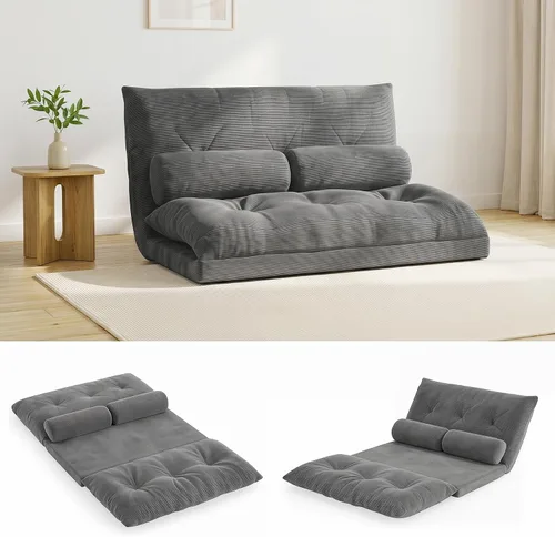 Vista 8 de Giantex Sofá de suelo ajustable con 2 almohadas, sofá cama plegable multifuncional de 6 posiciones, asiento de piso de gamuza multifuncional