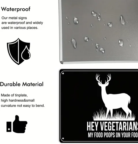 Vista 7 de Hey Vegetarians My Food Poops on Your Food Tin Sign Vintage Deer Silhouette Metal Sign Print Aesthetic for Garden Yard Bar Porch Home Bedroom