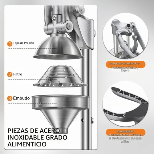 Vista 6 de Exprimidor manual, prensa de jugo de encimera de acero inoxidable para cítricos