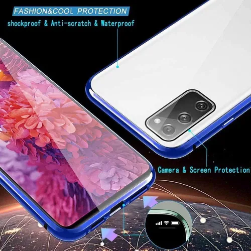 Vista 6 de Funda magnética para Huawei P30 Lite, protección completa de 360°, parachoques de metal con parte delantera y trasera, cubierta abatible de vidrio
