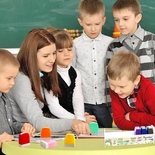 Vista 7 de Fancy Land - Sellos para profesores para calificación, juego de sellos autoentintados motivacionales para profesores, sello de firma alentadora