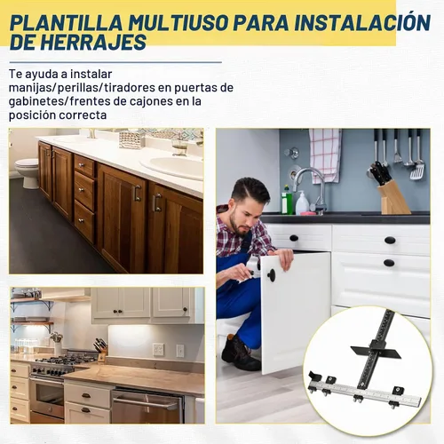 Vista 4 de Plantilla de hardware de gabinete, plantilla de mango de gabinete ajustable de metal con orificio de plantilla de perforación de Φ5mm y Φ4mm