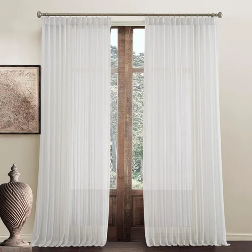 Vista 9 de Cortinas traslúcidas para ventana de 45 pulgadas de largo, paneles de cortinas traslúcidas semi plisadas blancas con borde negro, 26 pulgadas
