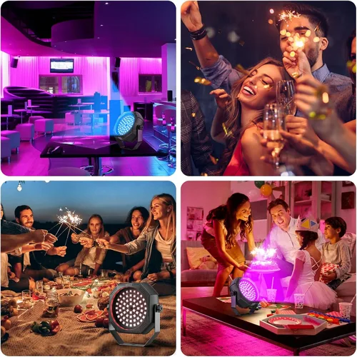 Vista 7 de Luces de escenario alimentadas por batería, luces estroboscópicas recargables con alimentación USB, control automático activado por sonido, 30W RGB