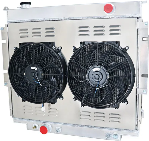 Vista 3 de Radiador compatible con Ford F250 F350 F450 F59 Pickup Truck 6.9L 7.3L V8 Diesel, 4 filas de aluminio completo + 2 ventiladores de 14 pulgadas +