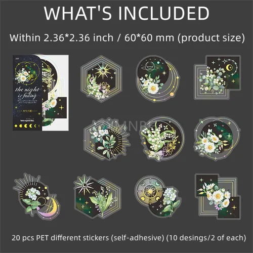 Vista 2 de Calcomanías de PET para álbum de recortes, kit de primavera, nacimiento, luna, sueño, estético, diario, diario, suministros decorativos, 20