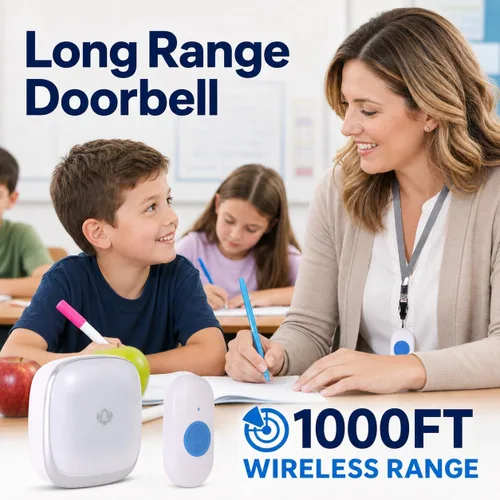 Vista 7 de Timbre de puerta inalámbrico para aula, timbre de puerta inalámbrico para aula, campana de anillo de volumen ajustable de 38 campanillas, botón