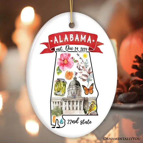 Vista 7 de Recuerdos coleccionables de cerámica de EE. UU. - Adorno navideño artístico con temas y monumentos del estado de Alabama