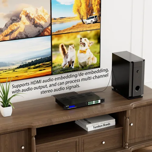 Vista 5 de Matriz extensor HDMI 4K 4 en 8 salidas con interfaz gráfica de usuario web, divisor de matriz/conmutador HDMI 4K a 60Hz sobre CAT6/7 cable