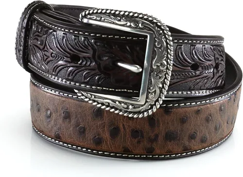 Vista 6 de ARIAT Cinturón de cuero con estampado de avestruz para hombre